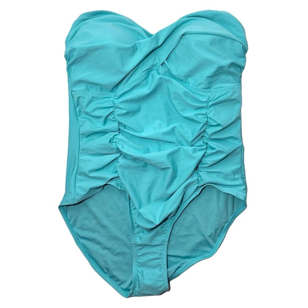 Forever 21 Woman's Swimsuit One-Piece Teal Blue Twist Strapless Bathing Suit 3XL